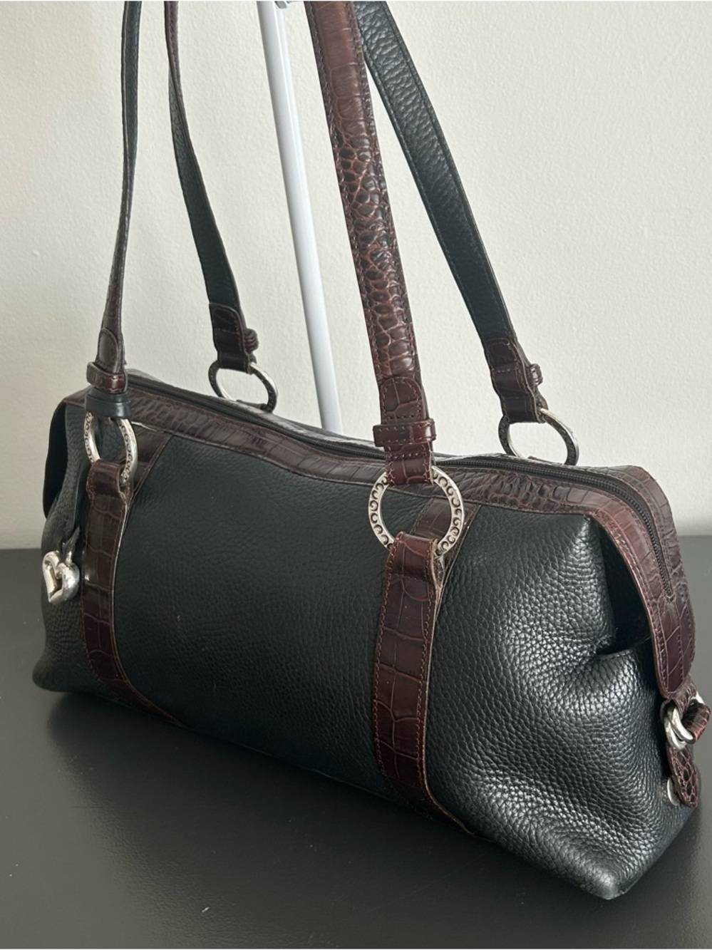 Brighton Black Pebbled Leather shoulder bag Croc Embossed structured purse - Picture 9 of 9